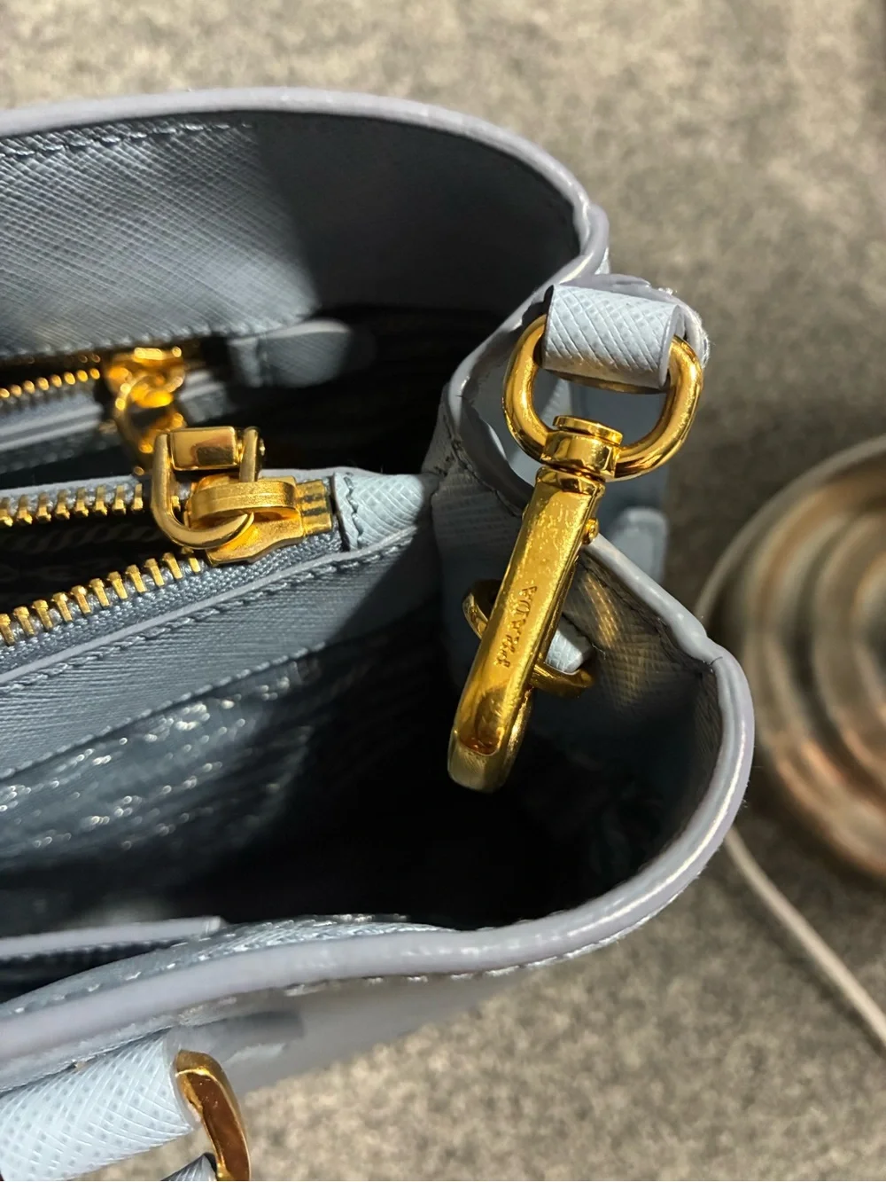 Prada Powder Blue Saffiano Leather Satchel with Gold Hardware
